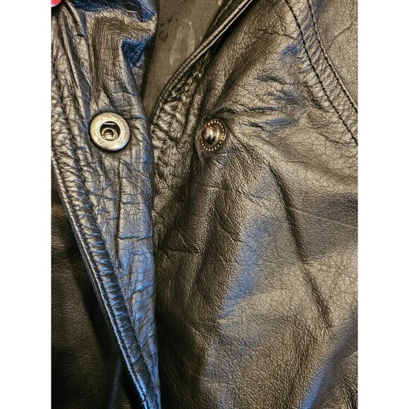 VTG Winlit Leather Trench Medium retro goth vamp 80s black - Picture 12 of 14